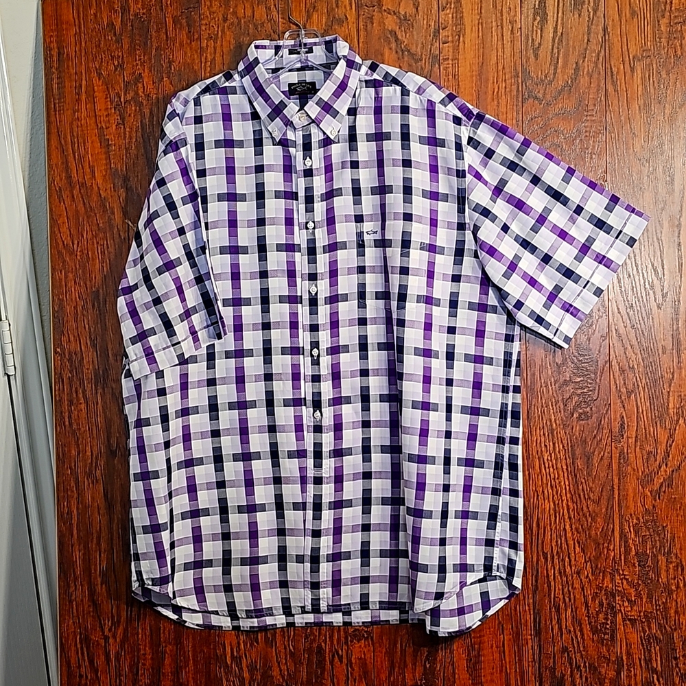 Paul & Shark Yachting shirt sz 46 purple check preppy colorful Italy